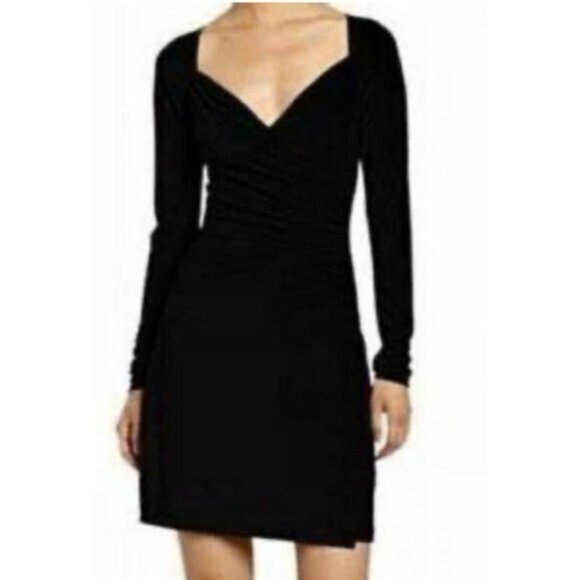 Norma Kamali Dress Black M Medium Stretch Sweetheart Wrap Classic Long Sleeve - Picture 1 of 15